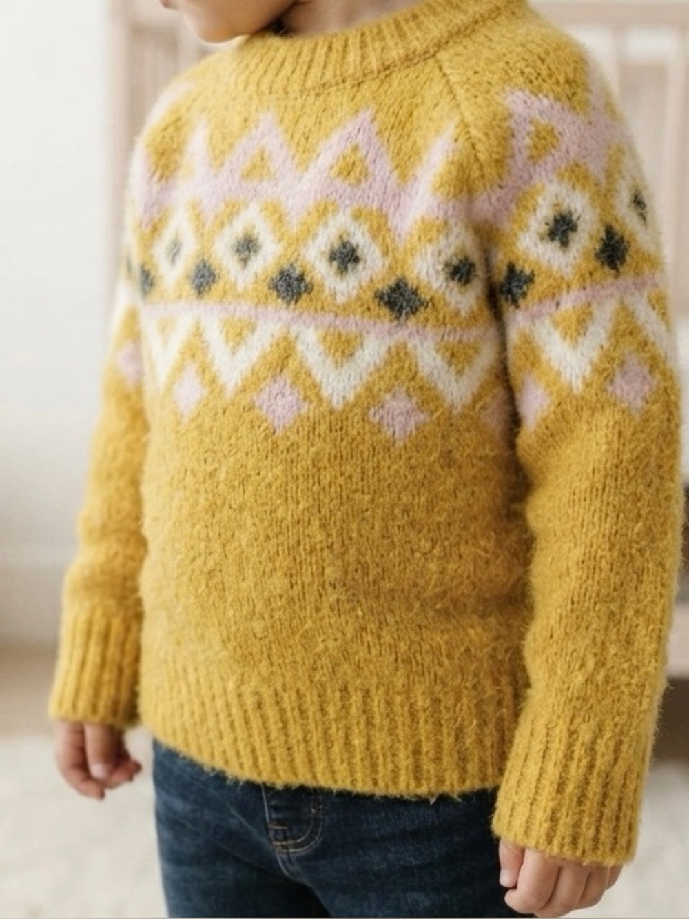 Cat & Jack Yellow Fair Isle Pullover with Pink Accent